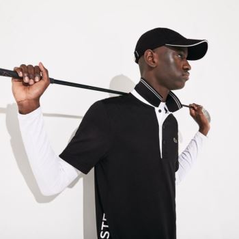 Lacoste SPORT Signature Breathable Golf Polo Shirt - Polo Pánské Černé / Bílé | CZ-J0uePP